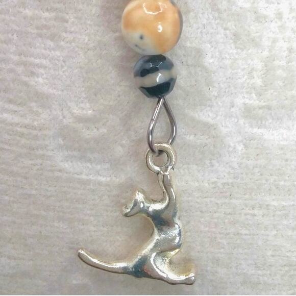 Artisan Beaded Diffuser Purse Charm Jade Lava Stone Keychain Kitty Cat Gemstone - Picture 5 of 11